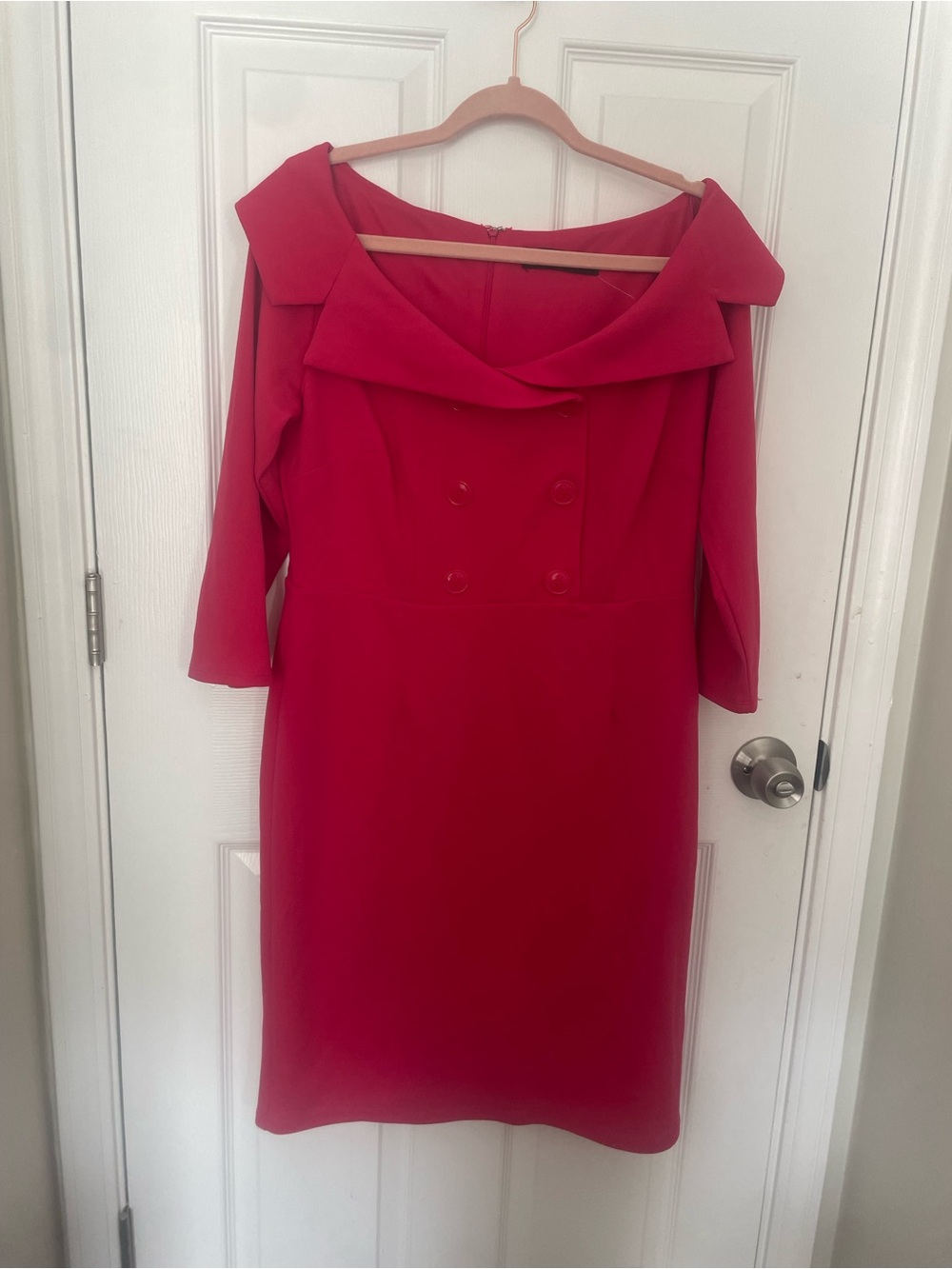 New York & Company Red Off-Shoulder Midi Sheath Dress